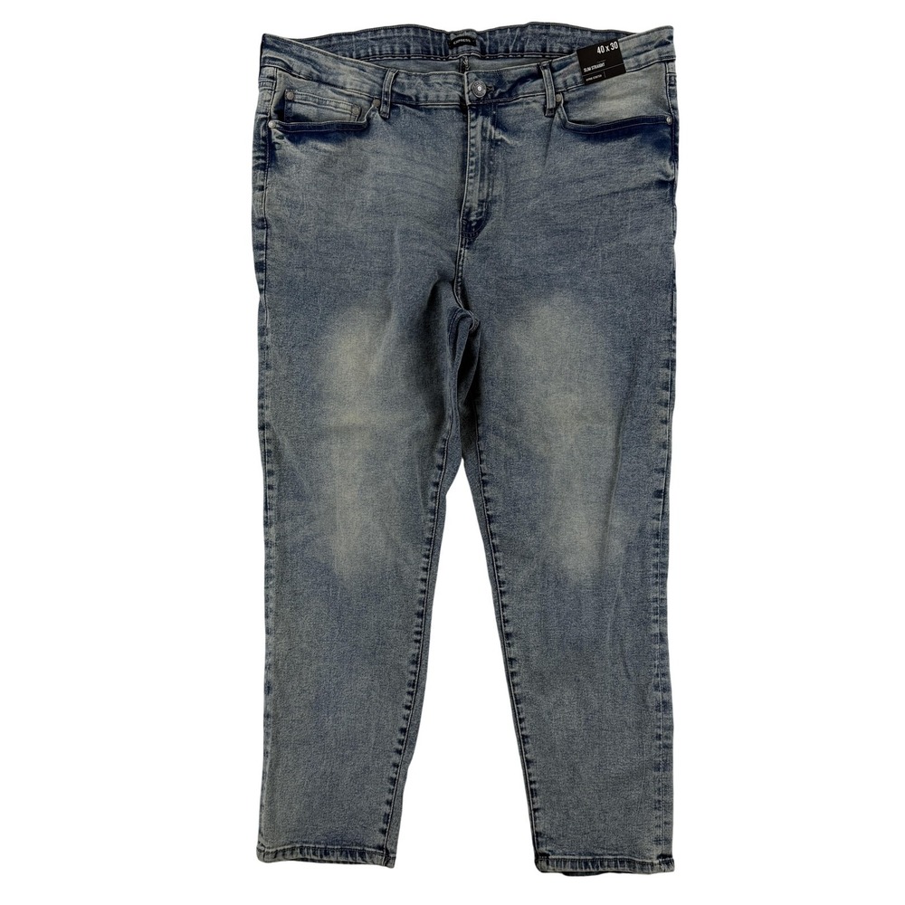 Express Slim Straight Jeans Mens 40x30 Blue Hyper Stretch Denim Light Wash Pants